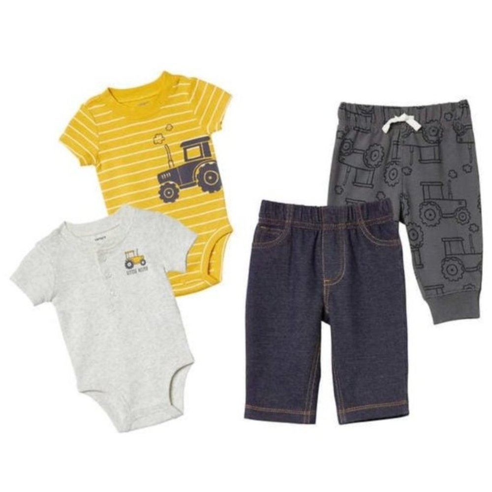 NWT Carter's Kids 4 Piece Set - Tractor Print - 12 Months